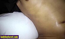 Oiled shemale campus asshole drilled by perverted white friend.