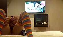 Friend in costume surprises with intimate moment.