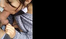 Holy cow! Watch this hot brunette suck dick outdoor in public!