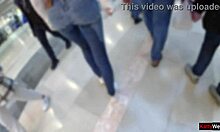 Teen Flashes and Pees in Jeans at Busy Shopping Mall