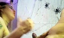 Halloween elf love to deepthroat on black dick