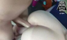 Amateur brunette with pierced nipples worships big cock in crossdressing session with monster cock