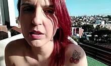 Intense morning masturbation on home balcony