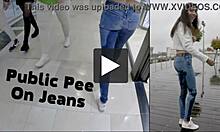 Teen Flashes and Pees in Jeans at Busy Shopping Mall