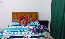 my stepmom flashes in red lingerie during massage, teasing wildly