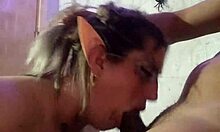Halloween elf love to deepthroat on black dick