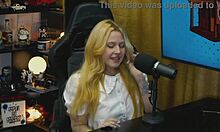 a sexy latina branquinha bends over on podcast table, tiny panties showing everything. so hot on p�pum no barraco!