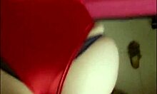 Bent over in red satin lingerie, this slut gets doggystyle fucking with dirty talk