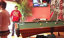 step sister blowbangs hard at pool hall