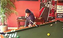 step sister blowbangs hard at pool hall