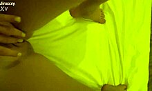 Touching myself at home with sexy babe on bed