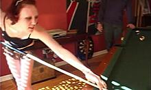 step sister blowbangs hard at pool hall
