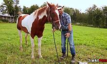 Two babes drilled hard by ranch boy outdoors