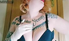 Hey, check this curvy European smoking with gloves on!