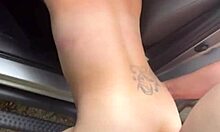 Streetwalker rides cock reverse cowgirl in truck. Gets pounded standing with huge load on ass.