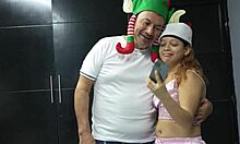 Stepfather feels horny with stepdaughter’s sweet caresses on bed in homemade clip