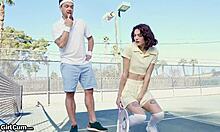 tennis babe takes break from tennis lessons to ride a big cock 😈