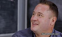 asian spinner sneaks a ride on teacher’s cock near the chalkboard.