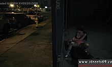 She sucks cock outdoors in bondage, glasses make guys wild