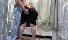 Stepson catches stepmom in bathroom and fucks her ass