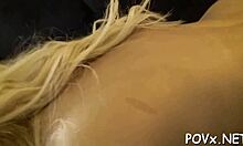 girlfriend skillfully combines riding and oral tasks.