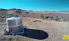 Being outdoors, brunette and blonde lesbians devour pussy and trib