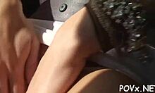 girlfriend skillfully combines riding and oral tasks.