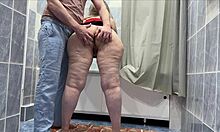 Stepson catches stepmom in bathroom and fucks her ass