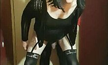 Crossdresser in homemade couple scene takes ass to mouth with dildo.