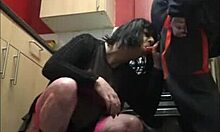 Crossdresser in homemade couple scene takes ass to mouth with dildo.