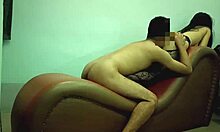 Myanmar cheating wife enjoys wild sex on the sofa with sneaky lover