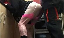 Crossdresser in homemade couple scene takes ass to mouth with dildo.