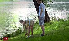 This petite blonde got fucked and facialized after her morning jog