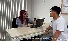 milf therapist danyel mast fucks nerd boy christy evans in office with vaginal creampie