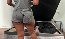camera caught cute niece fixing the trunk in sexy shorts