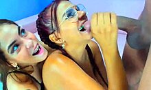 two horny girls swallow big cock sloppy