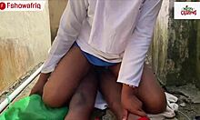 Santa Claus with long dick strokes himself outdoors, then gifts wet pussy to ebony babe