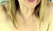 Stepmom Strips to Seduce Stepson for Blowjob and Cumshot on Huge Boobs