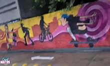 Amateurs explore lesbian fun at fast food, licking natural tits in public