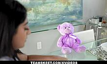 Chocolate Petite Teen Binky Beaz Gets Facial! What A Hot Ride In HD!