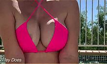 Wife Dare Flashes Big Tits in Hotel Pool Nude