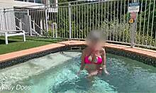 Wife Dare Flashes Big Tits in Hotel Pool Nude