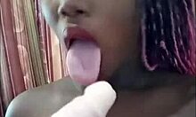 Good girl gone bad sucks dildo to practice big dick skills with spit dripping from sexy lips.