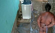 Hidden camera catches stepmom bathing and flaunting in the backyard. Her curves stun under the shower.