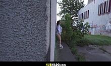 watch this tattooed babe worship big cock in public, cum everywhere from pov masturbation