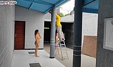 Boss Ladies Welcome Naked Visitor for Garage Group Action