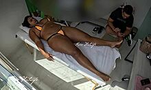 wife teases masseuse with pussy jumping from bikini