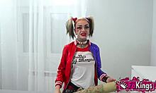 astounding harley quinn cosplayer seduces random guys in the street