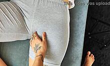 wow, touching and adoring that spectacular tight pussy bulging in leggings!