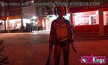 astounding harley quinn cosplayer seduces random guys in the street